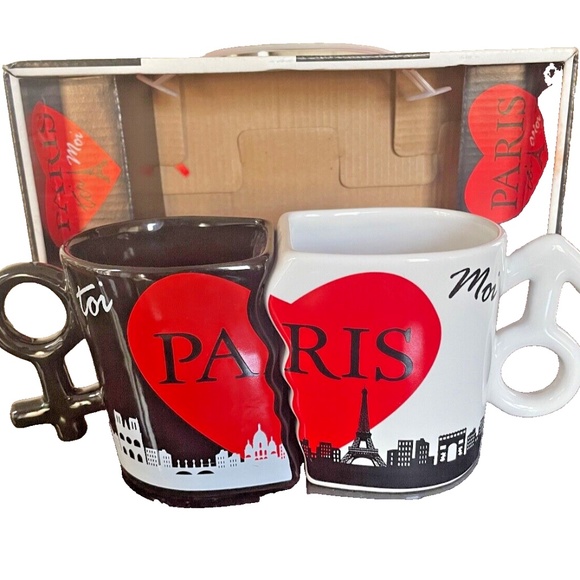 Red Heart PARIS Toi et Moi Kissing Mugs Set Valentine Anniver Wedding Gift Boxed - Picture 3 of 6